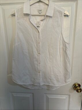 J. Crew White Sleeveless Button-Down Linen-Blend Shirt